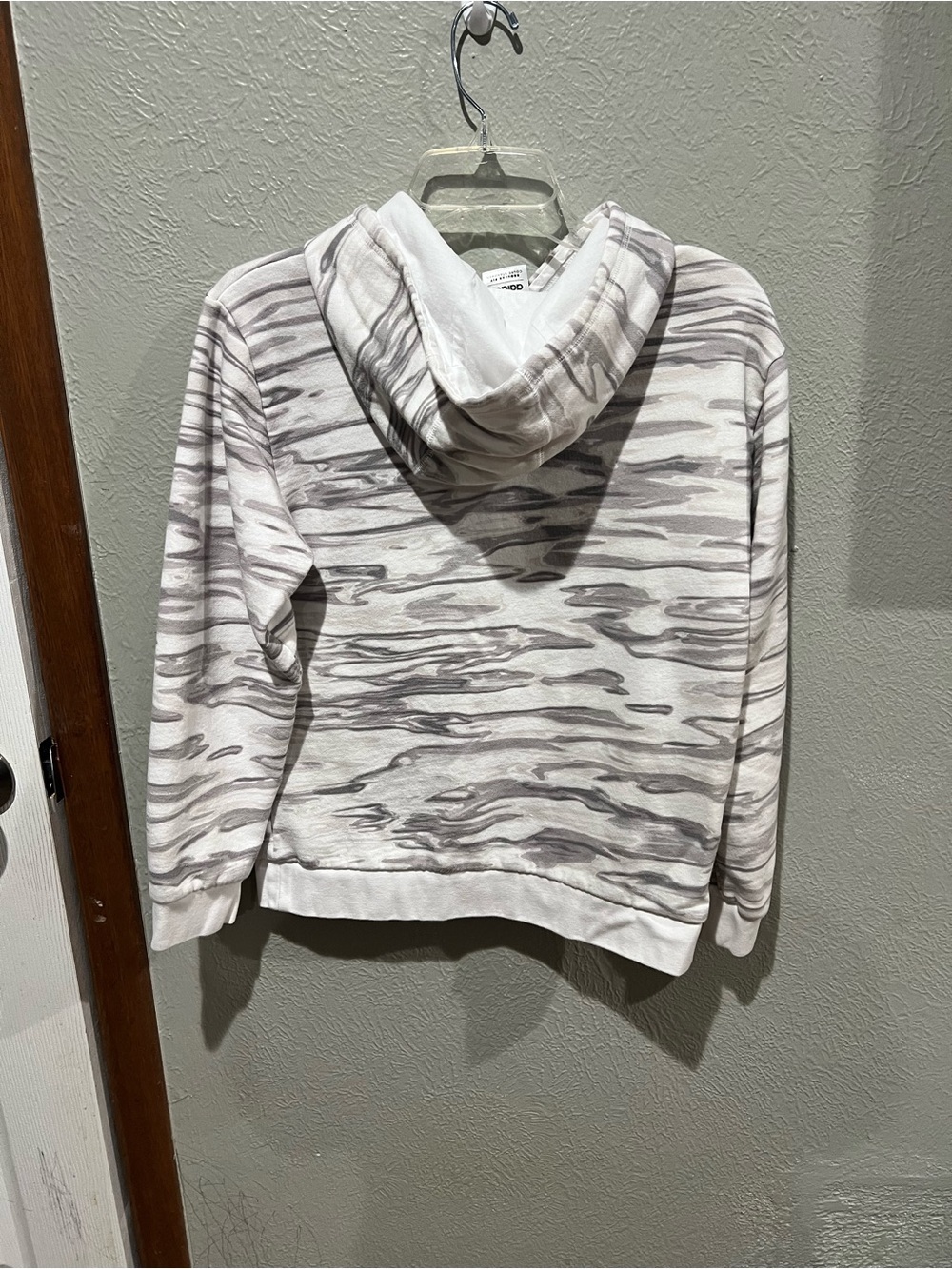 adidas White Hoodie with Light Gray Marble Stripes and Black Logo - Picture 3 of 3
